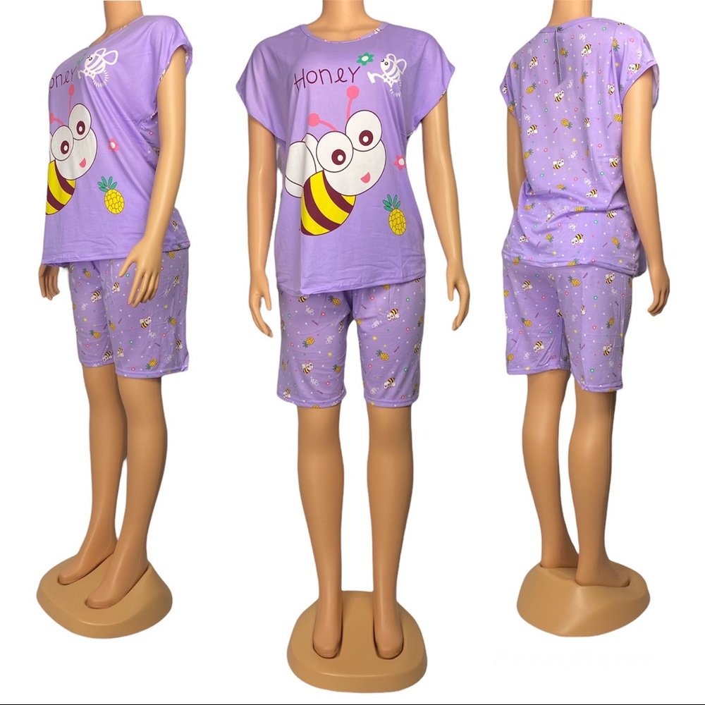 New Short Sleeve T-shirt Shorts Pajamas Set  Homewear Sleepwear Nightwear